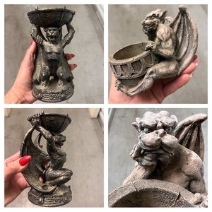 Set of 2 Resin Gargoyle Votive Candle Holders